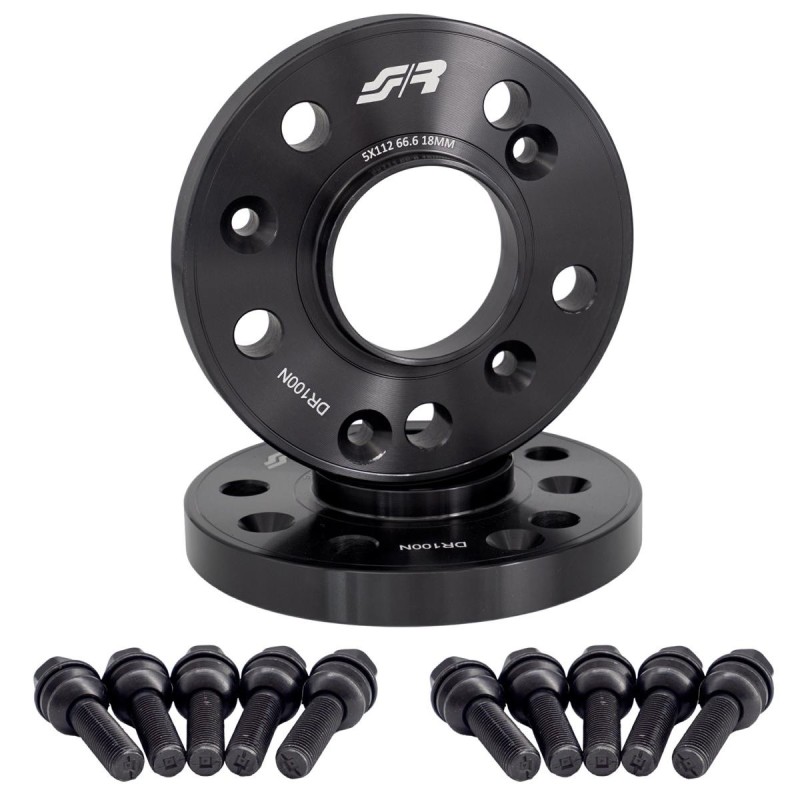 2 distanziali ruota neri 18mm 5x112 centraggio 66,6 con bull. - DR100N/B23N