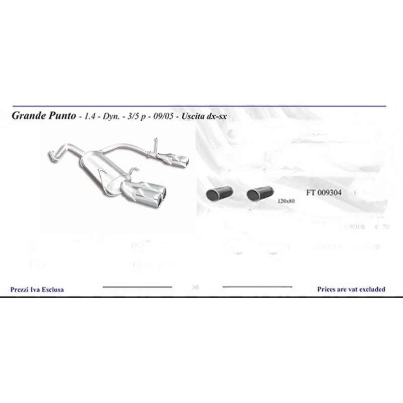 Doppio scarico sportivo per fiat grande punto ovale 120 x 80mm