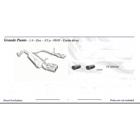 Doppio scarico sportivo per fiat grande punto ovale 120 x 80mm