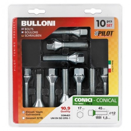Set 10 bulloni conici - TC2 filetto: M12x1,5