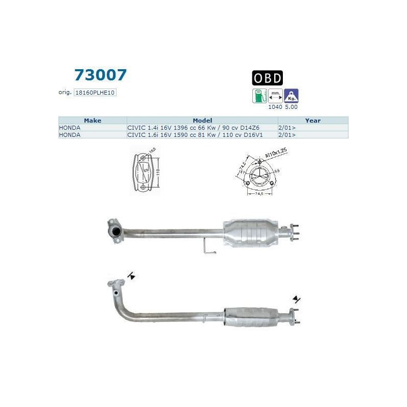 catalizzatore specifico Honda Civic 1400 1600cc dal 2001