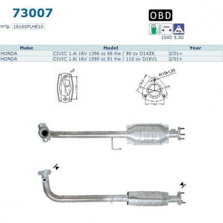 catalizzatore specifico Honda Civic 1400 1600cc dal 2001