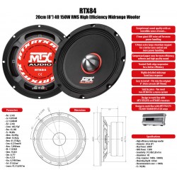 WOOFER MIDBASS MTX MADE IN USA RTX84 200MM 150WATT RMS