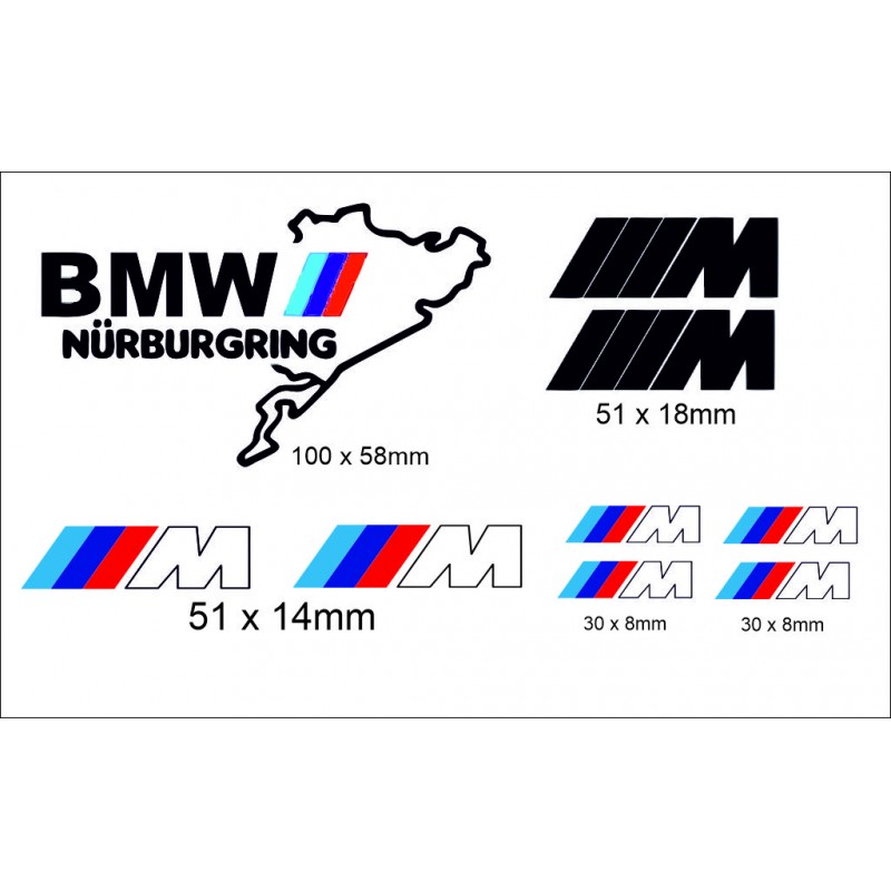 kit adesivi 9 pz bmw vari M logo con circuito nurburgring