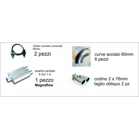 kit universale per doppi scarichi da 60mm con marmitta acciaio 2x76mm