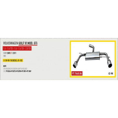 Silenziatore Posteriore sportivo GOLF VI 6 INOX 1.4 TSi 2.0 TDi 2.0 GTi