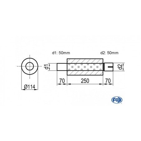 silenziatore universale tondo con cassa da 114mm lunga 25cm