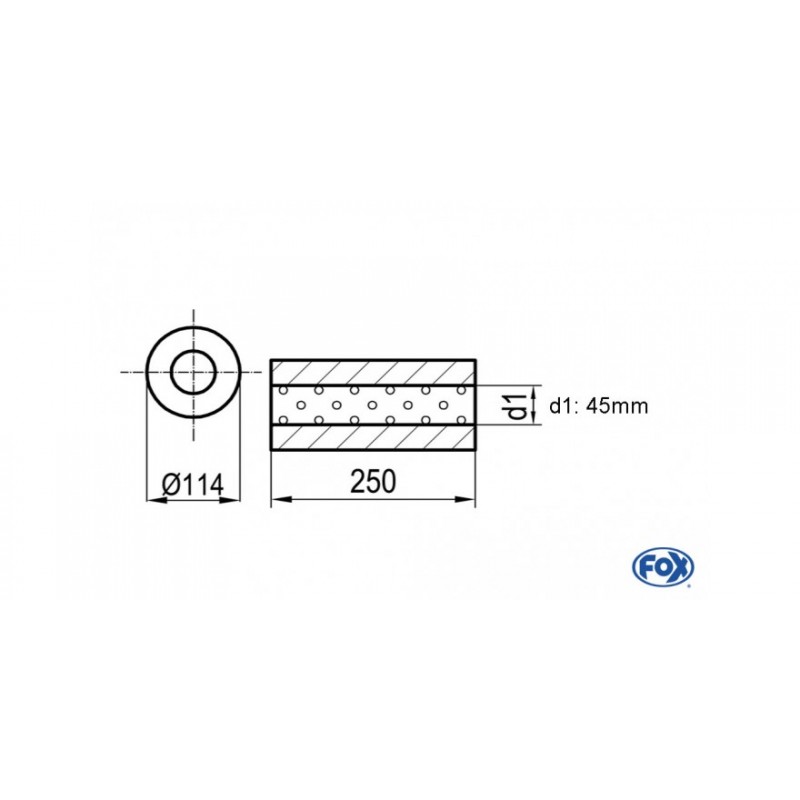 silenziatore universale tondo con cassa da 114mm lunga 25cm senza imbocchi