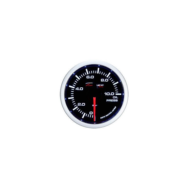 MANOMETRO 52MM DEPO PRESSIONE OLIO FONDO NERO ILL BIANCA LED