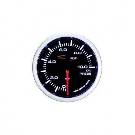 MANOMETRO 52MM DEPO PRESSIONE OLIO FONDO NERO ILL BIANCA LED