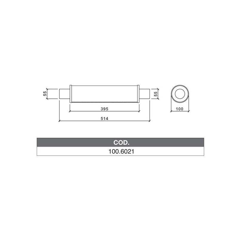 scarico cilindrico da 100mm asso racing 55mm innesto lunghezza 51.4mm