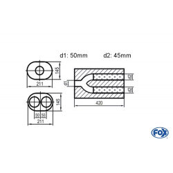 scarico universale ovale 1 in 2 out cassa da 21cm * 14.5cm