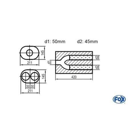 scarico universale ovale 1 in 2 out cassa da 21cm * 14.5cm