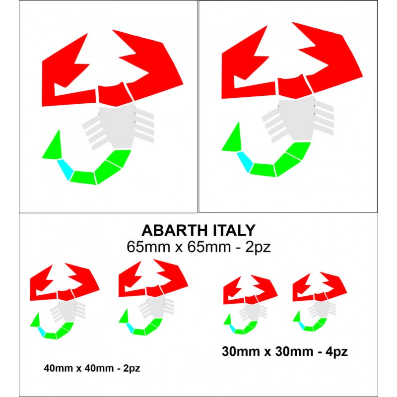 kit adesivi da 8 pezzi abarth italy scorpione tricolore