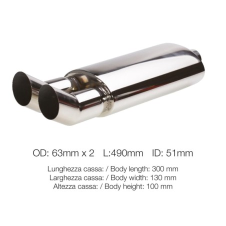 Marmitta rotonda id 51mm doppia DTM acciaio inox - ESR654